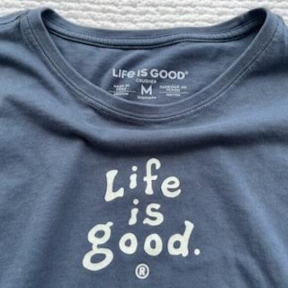 Life Is Good T-Shirt Crew Neck Women's Size Medium Cotton FadedBlue Short Sleeve - Picture 2 of 5